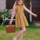OBEEII Toddler Girls Denim Jeans Dress Sleeveless Summer Casual Lapel Collar Pleated Ruffle Dress with Belt Kids Spring Birthday Tea Party Cute Flap Pockets A-line Sundress Brown 2-3 Years