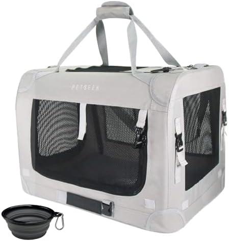Petseek Extra Large Cat Carrier Soft Sided, Portable Small Dog Carrier for 2 Cats, 24"x16.5"x16" Car Travel Folding Comfortable Design with Bowl, Grey