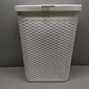Mind Reader 40L Slim Laundry Hamper, Clothes Basket, Lid, Wicker Design, Plastic, 18"L x 10.4"W x 23.5"H, White