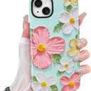 KANGHAR Cute Case for iPhone 14 Case for Women Girls [Compatible with MagSafe] Pink and Green Oil Painting Floral Print Pattern Design, Aesthetic Girly Flowers Magnetic Protective Phone Cover