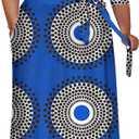 Runwind Plus Size Maxi Dresses for Curvy Women, 3/4 Sleeve V Neck Long Printed Dress with Belt Casual Dress with Pockets (Blue, XXL)