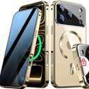 [Full Camera Protection& Mechanical Lock]Magnetic Privacy Case for iPhone 17 Pro Max[Compatible with MagSafe] [CD Metal Ring]Full Body Shockproof Metal Bumper, 9H Anti Peeping Glass Cover-Gold