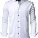 J.VER Men's Dress Shirts Stretch Long Sleeve Formal Shirt Solid Business Casual Button Down Shirts for Wedding Prom L