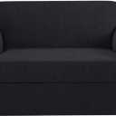 H.VERSAILTEX Loveseat Cover 2 Piece Furniture Protector Sofa Cover for Love Seat Fit Lovesat Width Up to 70 Inch, Durable Spandex Stretch Fabric Slipcover Suit for T/Box Cushion- Loveseat, Black