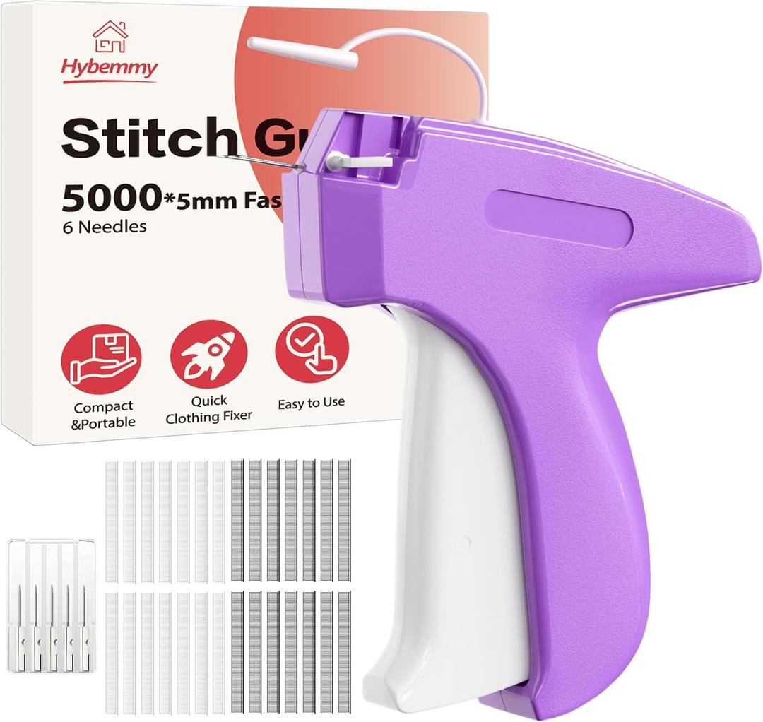 Stitch Gun for Clothes, Portable Handheld Tagging Gun for Clothing, Stitch Quick Clothing Fixer Includes 2500 Black Fasteners & 2500 White Fasteners with 6 Needles, Purple
