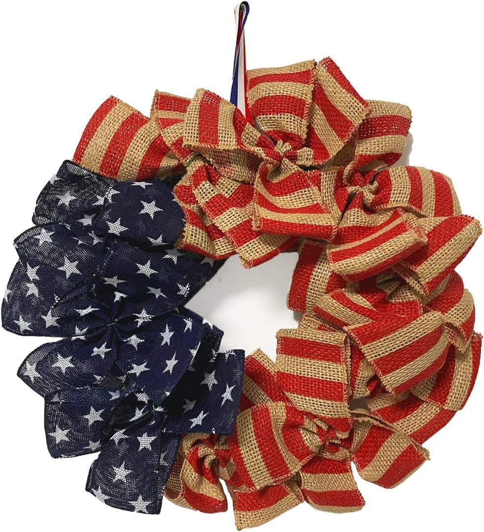 Patriotic Front Door Wreath, 24" 250 Anniversary USA Wreath 4th of July Independence Day Decorative Wreath for Front Door America Patriotic Flag Burlap Farmhouse Memorial Day Window Decor