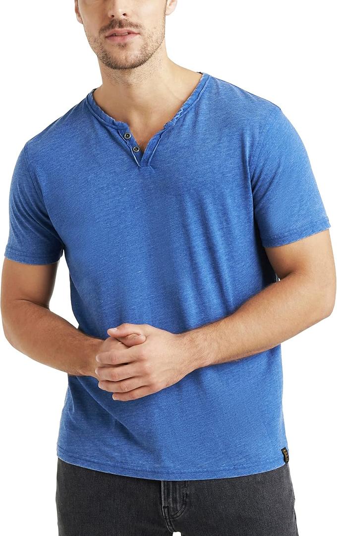 Lucky Brand Mens Venice Burnout Notch Neck Tee Shirt (Blue)