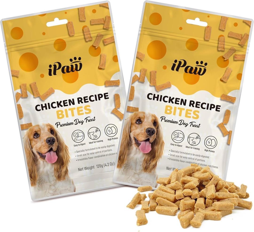 iPaw Dog Treats for Puppy Training, All Natural Human Grade Dog Treat, Hypoallergenic, Easy to Digest (Chicken and Cheese Bites), 2 Packs, BBD 27/11/2025