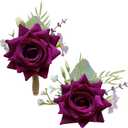 MAFELOE 2 Pieces Party Prom Homecoming Artificial Rose Corsage and Boutonniere Set, Groom Groomsmen Bride Bridesmaids Wedding Simulation Flowers Accessories Suit Decorations- Red Violet