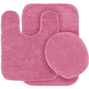 Fancy Linen 3pc Solid Non-Slip Bath Mat Set Bathroom U-Shaped Contour Rug, Mat and Toilet Lid Cover New # 6 (Hot Pink)