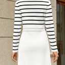 MEROKEETY Women's Long Sleeve Striped Sweater Dress Button Crewneck Fall Bodycon Formal Mini Dresses (White, XL)