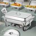 VEVOR Chafing Dish Buffet Set, 8 Qt 4 Pack, Stainless Chafer w/ 4 Full Size Pans, Rectangle Catering Warmer Server w/ Lid Water Pan Folding Stand Fuel Tray Holder Spoon Clip, at Least 8 People Each