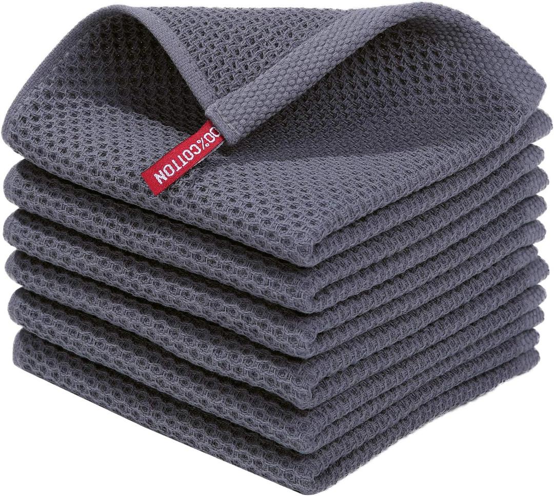 Homaxy 100% Cotton Waffle Weave Kitchen Dish Cloths, Ultra Soft Absorbent Quick Drying Dish Towels, 12 x 12 Inches, 6-Pack, Dark Grey (Dark Grey)