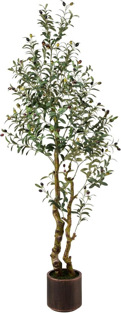 6FT Realistic Artificial Olive Tree with Fruits & Leaves-Premium Faux Tree for Modern Home, Living Room, Office Decor, Luxury Indoor Plants for Leather Sofa & Wood Furniture