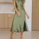 Women's Summer Satin Elegance Backless Twist Cap Sleeves Midi Dress 2026 Sexy Cowl Neck Slit Cocktail Wedding Guest Dresses (Green, XS)