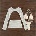 Milumia Women's 4 Piece Bikini Set Textured Halter String Triangle Swimsuit with Cover Up (White, XL)
