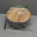 Libken Fruit Basket with Wooden Bamboo Lid- Fruit Bowl For Kitchen Counter - Countertop Bin for Produce Fruits, Potato and Veggie - Metal Wire Baskets For Organizing - 11.4"x11.4"x4.5" - Green