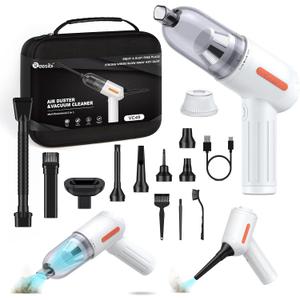 Reesibi 4 in 1 Powerful Compressed air Duster - 150000RPM Cordless Air Blower & 15KPA Car Vacuum Cleaner - Brushless Motor Electric Dust Blower with 3 Speed & 7600mAh Battery - Keyboard Cleaner Kit