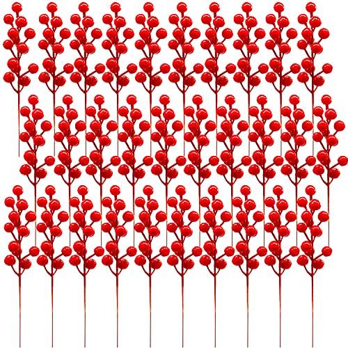 Tiaiidi 30 Pcs Artificial Red Berry Stems,7.9 Inch Christmas Holly Berries Picks for DIY Crafts,Wreath,Xmas Tree,Berry Branch for Wedding Home and Party Decor