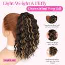 Isaic Ponytail Extension 12 Inch Long Wavy Curly Ponytails Drawstring Ponytail for Black Women,Pony Tails Hair Extensions Synthetic Hairpiece for Daily Use(H4/27B#)