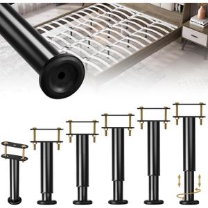 6 Pcs Adjustable Height Bed Support Legs, 6-9 Inch Metal Under Bed Frame Support Legs, Extra Sturdy Bed Legs Replacement Parts with Rubber Non-Slip Base for King Queen Frame Wooden Center Slat