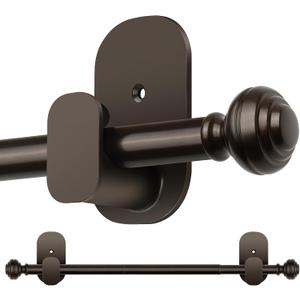 KAMANINA Curtain Rods No Drilling for Windows 32 to 58 Inches, 5/8 Inch Diameter Adjustable Single Drapery Pole with Adhesive Brackets, Bronze