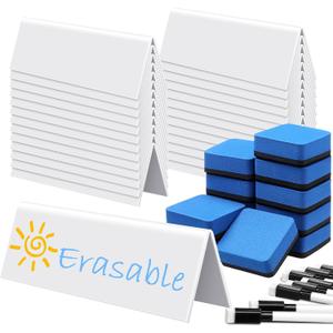 Seajan 24 Sets Reusable Name Tent Cards with Black Dry Erase Markers and Eraser Dry Erase Name Tents for Meetings White Name Plate for Weddings Classroom Office, 8.66 x 1.97 x 2.76 Inch Seajan 24 Sets Reusable Name Tent Cards with Black Dry Erase Markers and Eraser Dry Erase Name Tents for Meetings White Name Plate for Weddings Classroom Office, 8.66 x 1.97 x 2.76 Inch