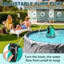 RovPool Sump Pump Submersible, Pool Cover Pump Above Ground with Adjustable Flow, Portable Electric Water Removal Pump with 10ft Hose, 4 Adapters Water Pump for Pool Draining,Fish Tank,Pond, 950GPH