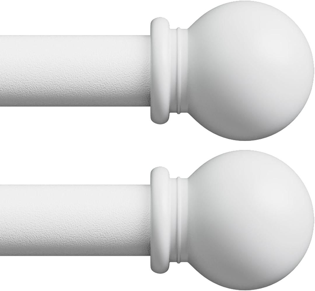 White Curtain Rods 2 Pack, Adjustable 28-62 inch, Metal, Wall Mounted, 5/8 inch Diameter, Holds Up to 25 lbs, Easy Install, Ideal for Bedroom, Living Room, Kitchen, Patio