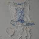 Lingerie Sets for Women Sexy Rave Outfits Lace Up Corset Bodysuit with Garter 2 Piece (Medium, White)
