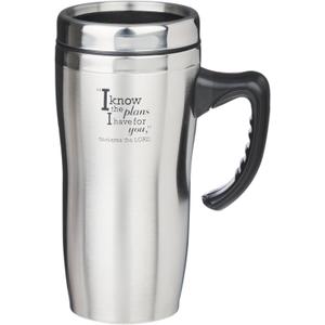 Christian Art Gifts Stainless Steel Double-Wall Vacuum Insulated Travel Mug 16 oz Tumbler and Coffee Cup with Lid and Handle BPA and Lead-free Eco-Friendly Mug - I know The Plans - Jeremiah 29:11