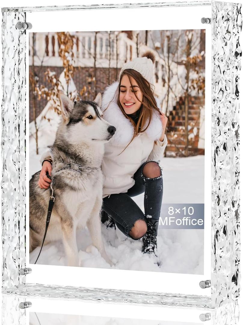 8x10 Picture Frame - Crystal Clear Acrylic Floating Photo Frame for 8x10, 8x8, 6x8 Photos, Horizontal or Vertical Tabletop Display, Transparent, 1Pack