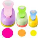 Chengu 3 Pack Craft Paper Punch Circle 2, 1 and 5/8 Inch Punch Paper Punchers Round with 10 Pcs Sticker, Cutter Purple Green Yellow for Card Making Scrapbook DIY Albums Photos Office Supplies