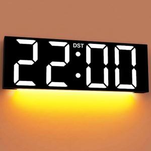 JALL 22'' Large Digital Wall Clock, Big LED Number Dispaly, DST, Night Light for Classroom, Living Room, Bedroom, Mounted, Birthday Xmas Gift for Senior, Mem Womem Mom Dad, White