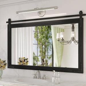 Farmhouse Mirror for Bathroom, 40x26 Inch Black Vanity Mirror for Wall, Wood Framed Rustic Mirror Rectangular Wall Decor Mirrors for Entryway Living Room Bedroom