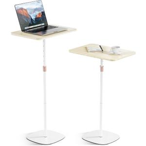 Portable Laptop Floor Stand, Bedside/Sofa Table with Height Adjustable 18''~48'', Sleek Wooden Lectern Standing Desk Mobile Podium for Home, Office, School, White