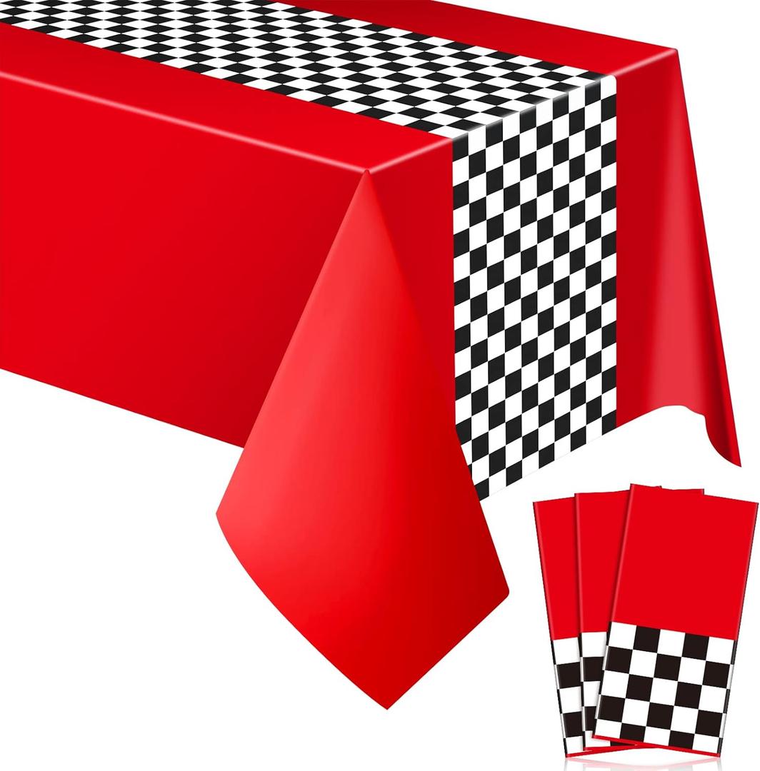 Car Birthday Party Supplies Racing Party Decorations Road Tablecloth Racetrack Table Runner Table Covers for Kids Boy Car Theme Birthday Favors, 54 x 108 Inch(Red, 5 Sheets)