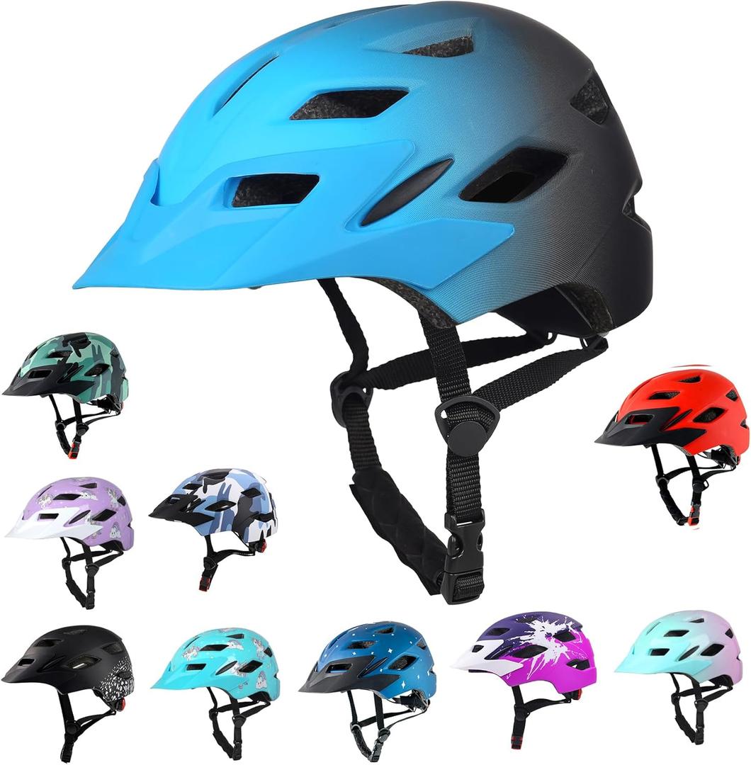 Kids Bike Helmet,Bavilk Kids Boys Girls Bike Helmets with LED Light Detachable Visor Children Youth Teen Multi-Sport for Skating Cycling Scooter Skateboard Adjustable & Lightweight 19.7"-22.4" (Matte Blue Black)