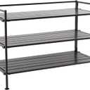 Seville Classics Sturdy Freestanding Storage Shelf for Bedroom, Closet, Entryway, Dorm Room Organizer Stackable Durable Metal Shoe Rack Espresso Slat, 3-Tier (NEW MODEL)