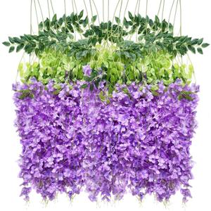 Artificial Wisteria Hanging Flowers Fake Wisteria Flower Garland Silk Vines Rattan Decor for Home Wedding Arch Wall Garden Greenery Bedroom Outdoor Office Party Decoration (24, Light Purple)