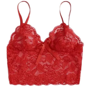 SOLY HUX Women's Bralettes Sheer Glitter Sparkly Straps Wireless Push Up Bras Lingerie Pure Red Large