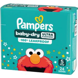 Pampers Diapers Baby Dry Size 5, 24 Count, Absorbent Disposable Infant Diaper 