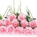 Laelfe 12 PCS Artificial Flowers Pink Roses Fake Silk Flowers Long Stem Artificial Roses for Home Wedding Decorations (Pink)