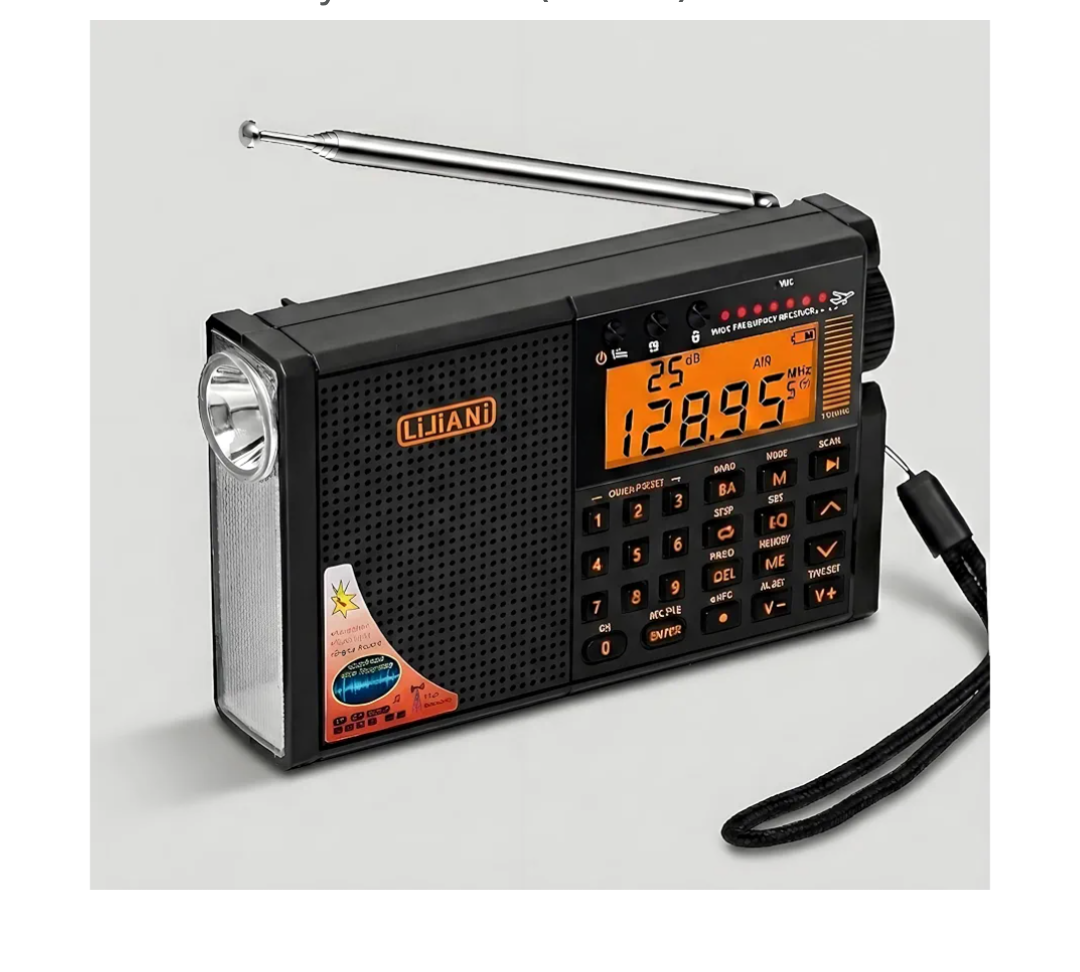 LIJIANI Shortwave Radio AIR/VHF/AM/FM/SW/Weather Bands Transistor with TF Card/Flashlight,Key Backlight, Digital Record, Alarm Clock,Sleep Timer,Powered by AA and Lithium Battery ANT Jack (RD239)