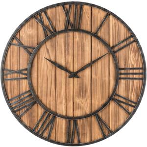 Oldtown Rustic Farmhouse Metal & Solid Wood Noiseless Wall Clock (Wood, 30-inch)