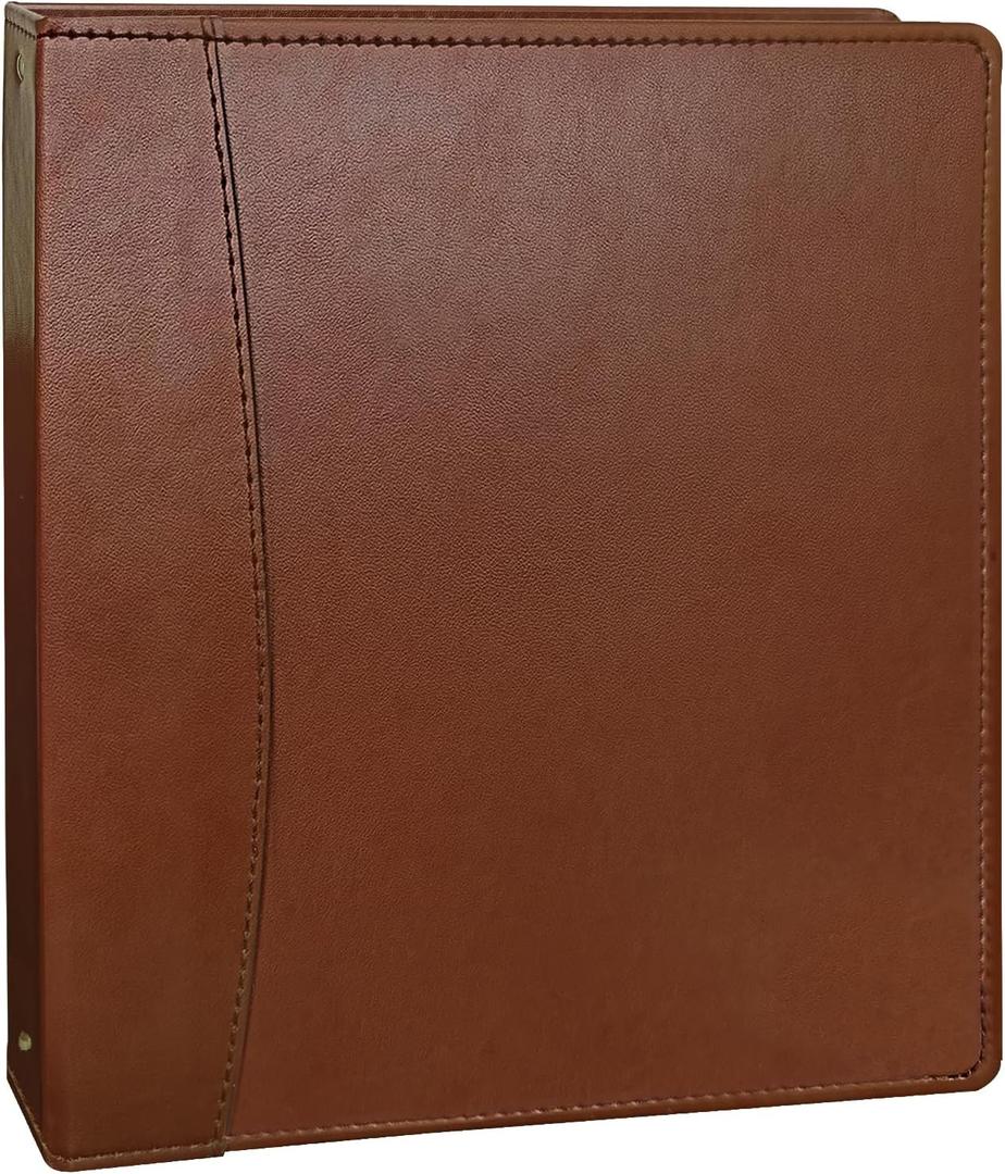 Vintage Brown PU Leather 3 Ring Binder 2-Inch Spine Letter Size Paper (8.5" x 11"), Built-in 2 Pockets, Professional Binder Organizer Planner, Holds 300 Sheets