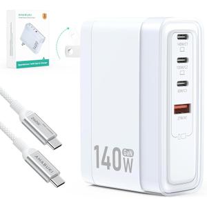 SparkleCore 140W USB C Charger,4-Port 100W Fast Charging Block PD3.1 GaN Cruise Essentials 2026 Travel for Apple MacBook,Laptop,iPhone 17/16 Series,iPad Pro,Samsung,Anker Laptop Power Bank,6.6ft Cable