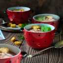 ECODECO 16 oz Ceramic Soup Bowls with Double Handles - Stackable Oven Safe - Red Polka Dot - Set of 4