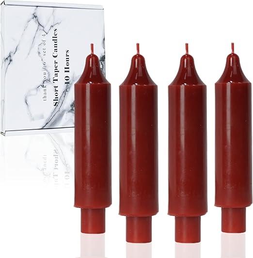 Burgundy Short Taper Candles for Christmas Unscented Dripless Candlesticks for Home Decor, Wedding, Parties and Special Occasions,6 inch,Set of 4