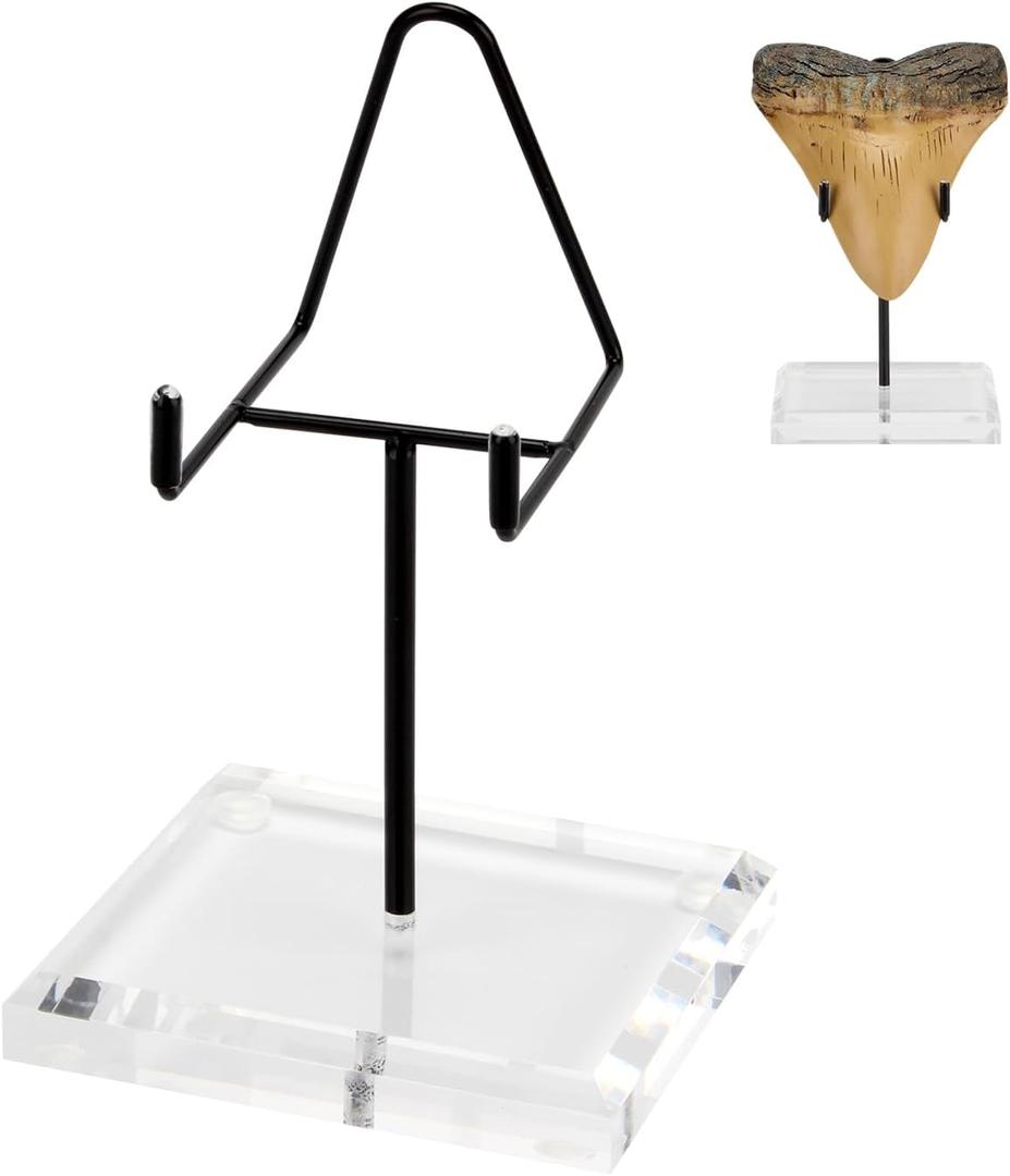 1 Pcs Megalodon Shark Tooth Display Stand, Clear Acrylic Shark Tooth Holder Display Easel Holder for Slab Slice Fossil Rock Gemstones Crystals and Minerals, 3.9 x 3.5 x 6.5'' Black